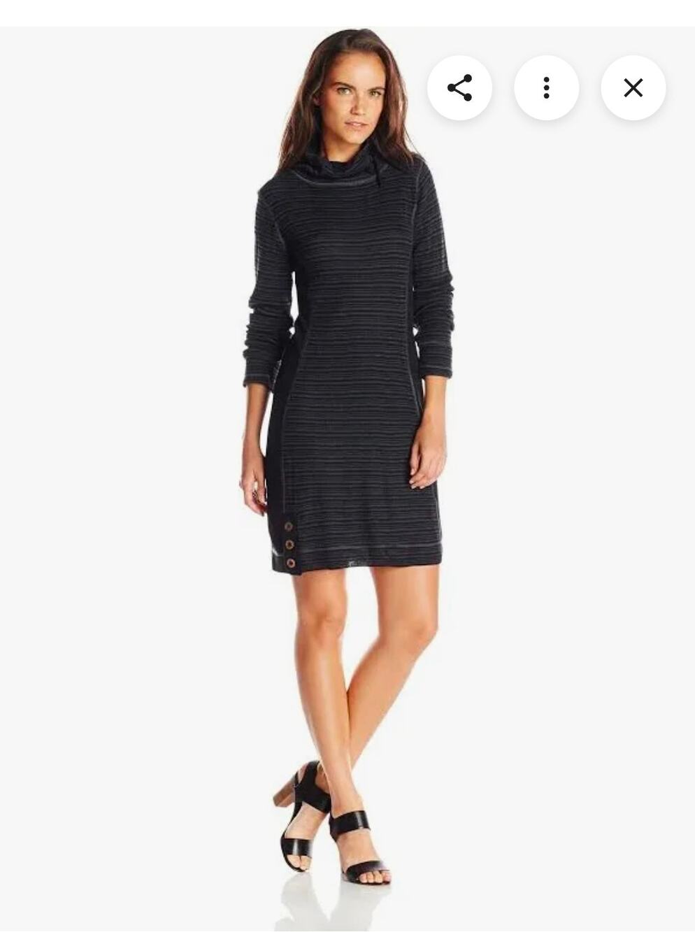 prAna Sweater Dress Women’s XL Black Gray Striped Cowl Neck Long Sleeve